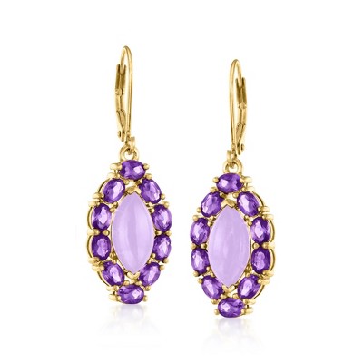 Ross-Simons Lavender Jade and 2.80 ct. t.w. Amethyst Drop Earrings in 18kt Gold Over Sterling