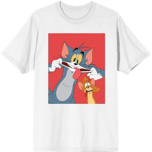 Tom & Jerry Classic Cartoon Characters Mens White Graphic Tee SHirt - 1 of 2