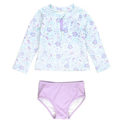 Rufflebutts Girls Long Sleeve Zipper Rash Guard Bikini - Fairytale ...