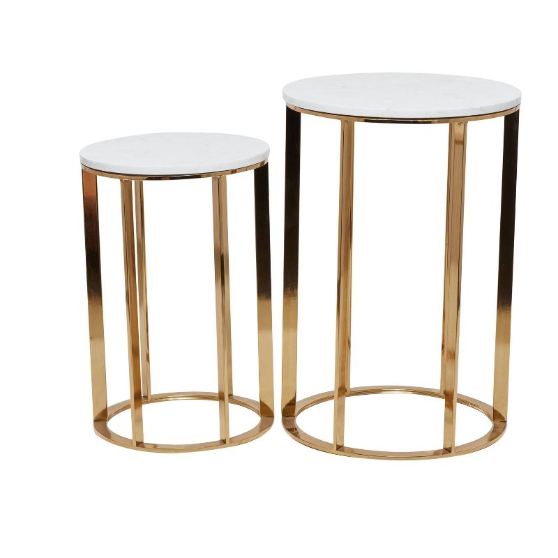 Set of 2 Gold Contemporary Metal and Marble Accent Tables - Olivia &#38; May, 4 of 13
