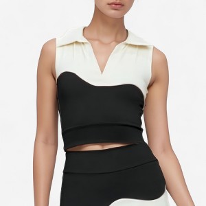Anna-Kaci Active Women's Sleeveless Colorblock Cropped Top with Collared Neckline and Sculpted Contrast Design - 1 of 4