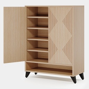 6-Tier Shoe Storage Cabinet with Doors, Wood Shoe Organizer Rack with Adjustable Shelf - 1 of 4