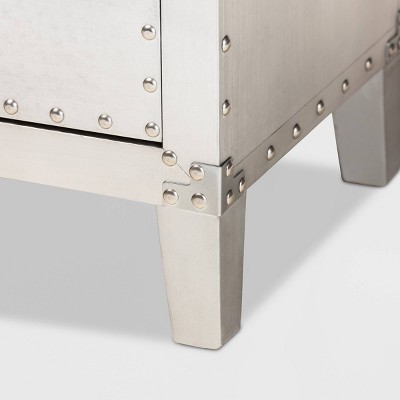 Claude Riveted Silver Metal 3-Drawer Nightstand