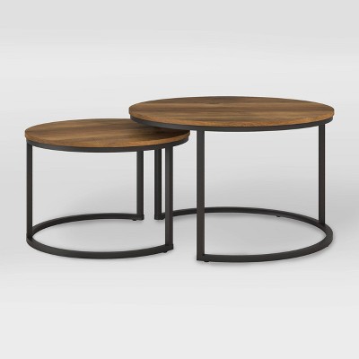 CorLiving Fort Worth Wood Grain Finish Nesting Coffee Table Brown: Laminated, Modern Style, 2-Piece Set