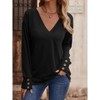 Coolmee Women's Long Sleeve Tops with Buttons V-Neck Summer Outfits Casual Blouses Shirts Business Vacation Clothes - 3 of 4