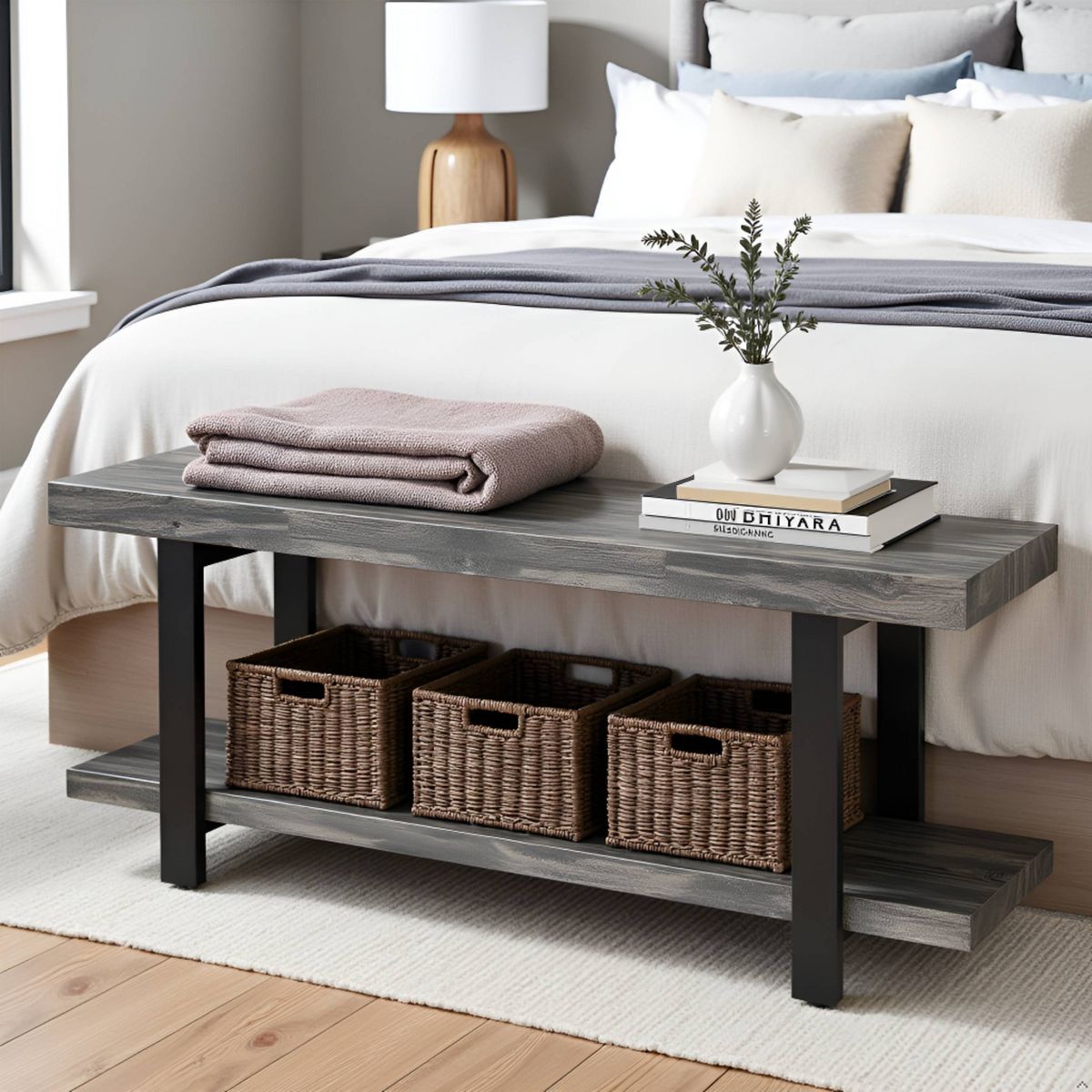 Pomona Metal and Wood Bench Slate Gray - Alaterre Furniture - thumbnail 8
