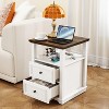 Vipbear 18" Blue Nightstand with Chargers Rustic Wooden High Nightstand with 2 Drawers for Bedroom, Living Room and Closet - 3 of 4