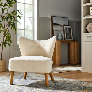 Sculpted Faux Shearling Accent Chair Cream - Threshold™ designed with Studio McGee: Tufted, Rubberwood Legs, Upholstered - 1 of 4