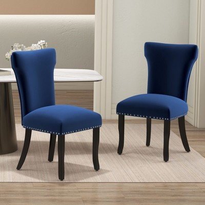 NicBex Modern T-Strap Velvet Dining Chairs Set of 2 with Backstitching Nailhead Trim,Thick Upholstered Kitchen Chairs,Living Room Chairs