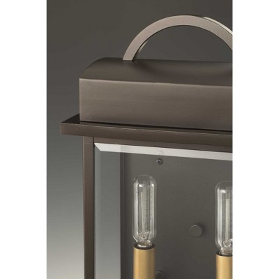 Santee Black Steel 3-Light Outdoor Wall Lantern with Beveled Glass