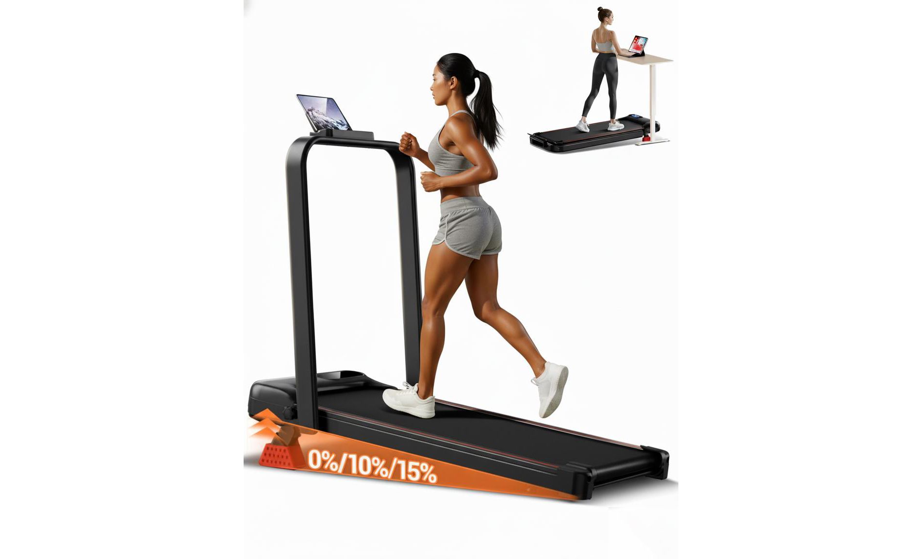 15% Incline 4-in-1 Walking Pad Treadmill, Foldable Under Desk Treadmill for Home & Office, Quiet 2.5 HP Motor, Compact Design with 300 lb Capacity