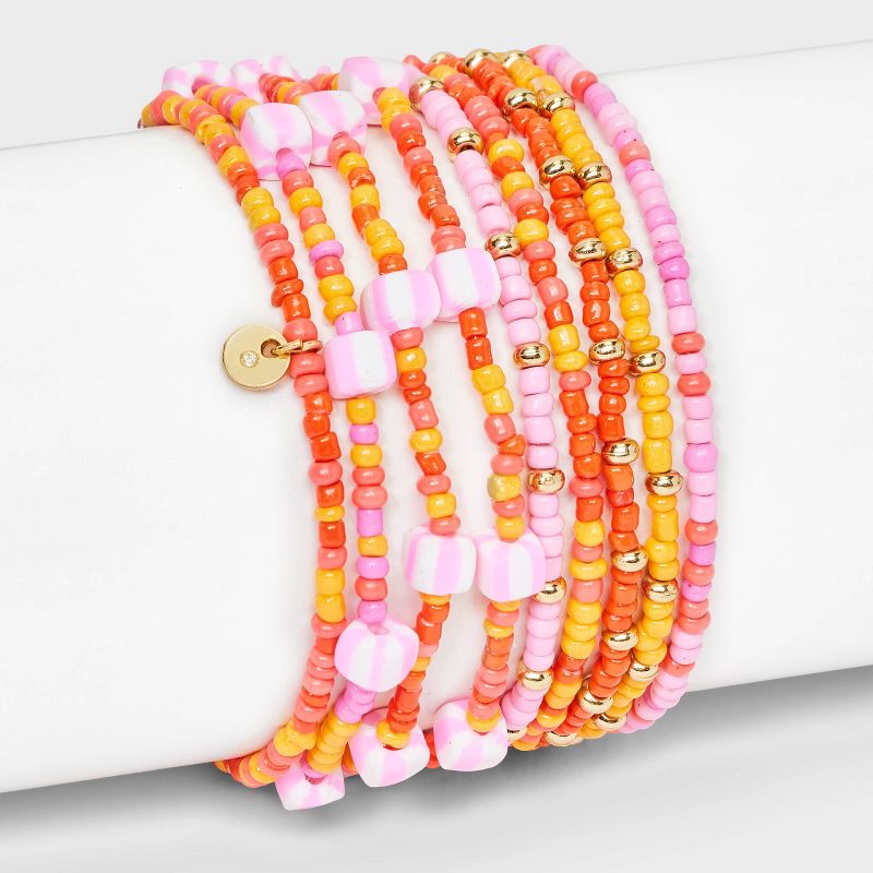 Mini Beaded and Disc Charm Bracelet Set 9pc - Universal Thread&#8482; Pink, 2 of 5