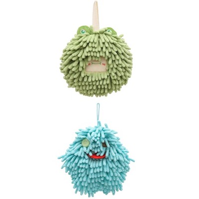 REGALWOVEN Bathroom Cute Decorative Absorbent Soft Chenille Hanging Hand Towel 7" x 7" 2 Pcs