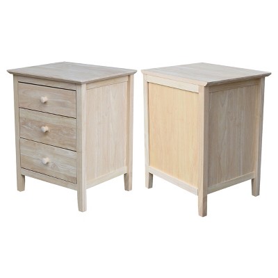 Classic Solid Wood 3-Drawer Nightstand in Unfinished Parawood