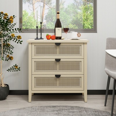 Accent Cabinet Storage With 3 Drawers, Accent Cabinets For Living Room, Accent Cabinet With Non-Slip Foot Pads-Cuddlewood
