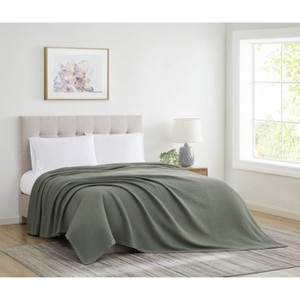 Cannon Twin/Twin XL Heritage Cotton Waffle Blanket Green: Year Round Comfort, Machine Washable - 1 of 3