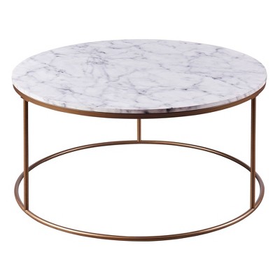 Round Faux Marble and Brass Coffee Table
