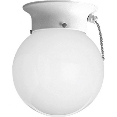 Progress Lighting, Globe Collection, 1-Light Flush Mount Ceiling Fixture, White, Glass, Steel, Damp Rated
