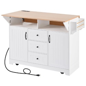 CLIHOME Kitchen Island with 2 Drop Leaf, Rolling Kitchen Cart on 5 Wheels with Power Outlet, Folding Storage Dining Table with 3 Drawers - 1 of 4