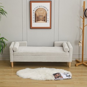 Bella Depot 65.35"W Corduroy Storage Bench with Armrests and Two bolster Pillows for Living Room, Entryway and Bedroom - 1 of 4