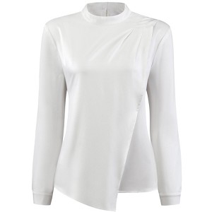 Hobemty Women's Mock Neck Long Sleeve Pleated Front Work Office Satin Blouse - 1 of 4