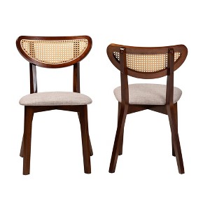 Baxton Studio 2pc Dannell Fabric and Wood Dining Chairs Gray/Walnut Brown/Light Brown: Mid-Century, Rattan Detail, Foam Cushion - 1 of 4