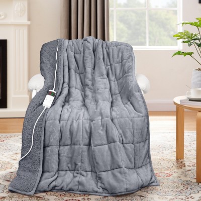 Inhand Heated Weighted Blanket - 13 lbs (50” x 60”) Large, Cozy and Soft Flannel, Fast Heat Light Gray Throw Blanket with Auto Shut-Off Timer