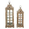 Set of 2 Rectangular Distressed Wood Finished Glass Candle Holders - Olivia & May: Rustic Pillar Lanterns - 4 of 4