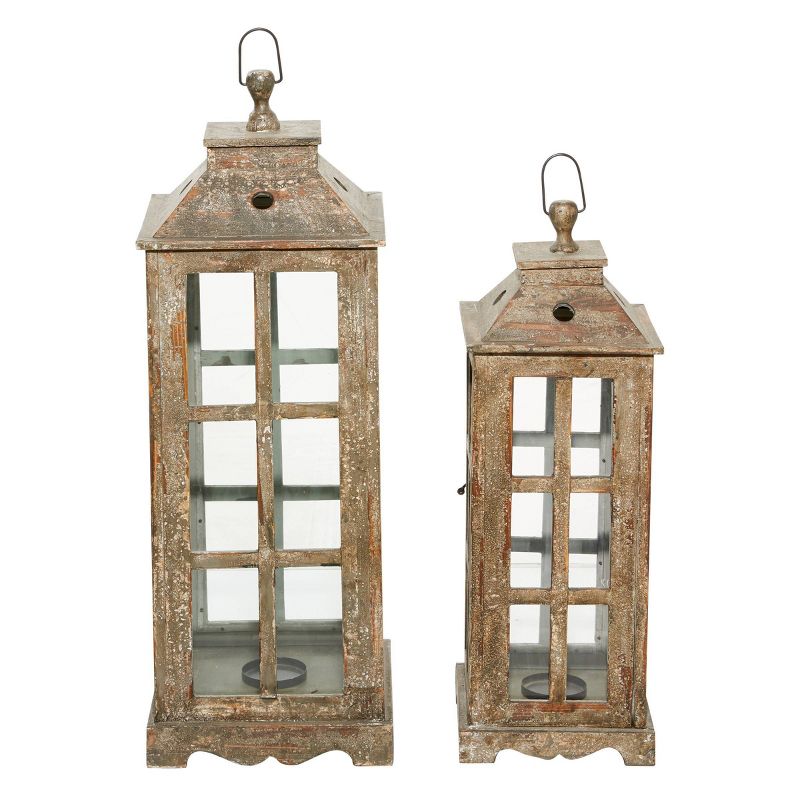 Set of 2 Rectangular Distressed Wood Finished Glass Candle Holders - Olivia &#38; May, 5 of 6