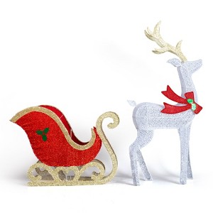 Karl Home 5FT Lighted Reindeer with Sleigh Christmas Outdoor Decorations - 1 of 4