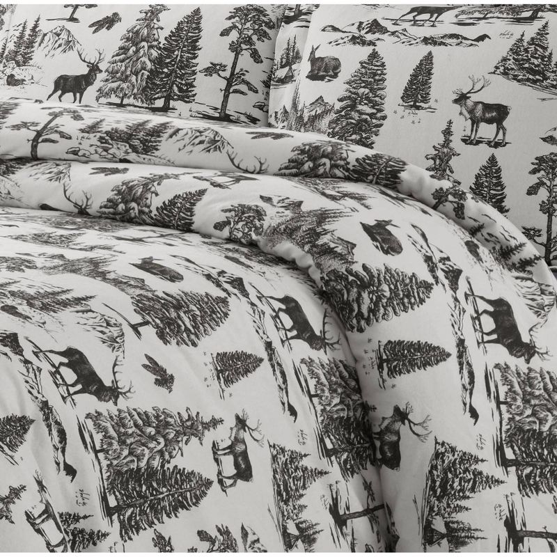 Mountain Toile Cotton Flannel Printed 3pc Oversized Duvet Set - Tribeca Living, 3 of 4