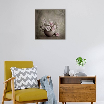 22" x 22" Pale Pink and White Roses Framed Canvas
