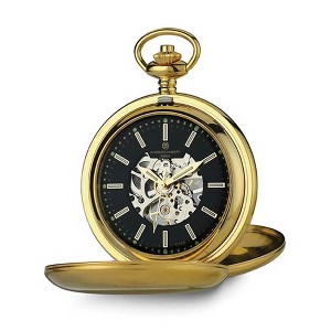 Black Bow Jewelry Charles Hubert Stnlss Stl IP-plated Dbl Cover Tritium Pocket Watch - 1 of 4
