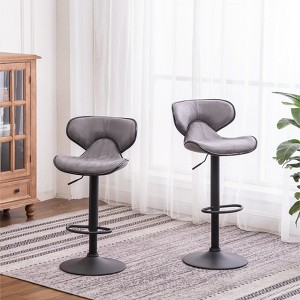 Roundhill Furniture Masaccio Upholstery Airlift Adjustable Swivel Barstool with Chrome Base, Weathered Gray, Set of 2 - 1 of 4