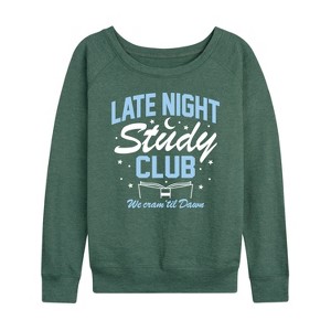 Women's - Instant Message - Late Night Study Club Lightweight French Terry Wide Neck Long Sleeve Shirt - 1 of 4