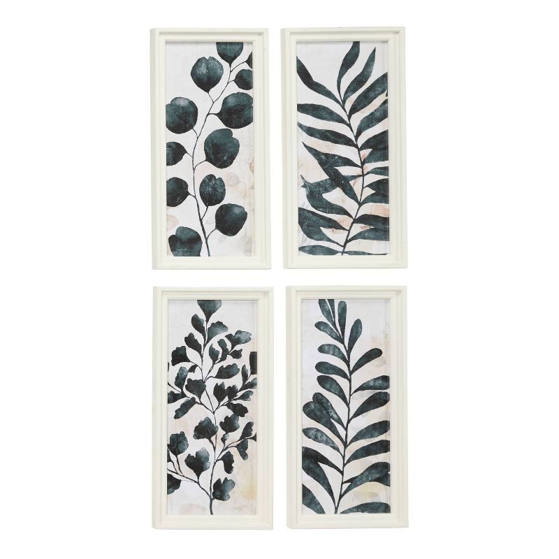 Wood Leaf Framed Wall Art with White Frame Set of 4 Dark Green - Olivia &#38; May, 2 of 16