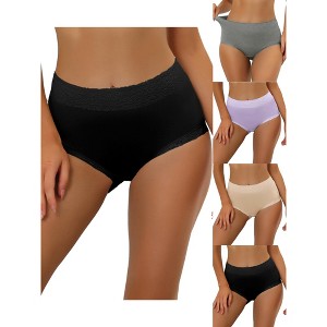 Allegra K Women's Cotton High-Rise Lace Trim Tummy Control 5 Packs Full Coverage Briefs - 1 of 4