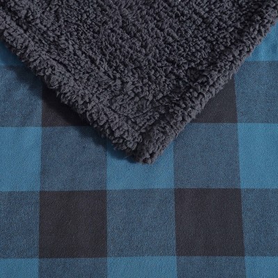 Blue and Black Reversible Sherpa Fleece Throw Blanket