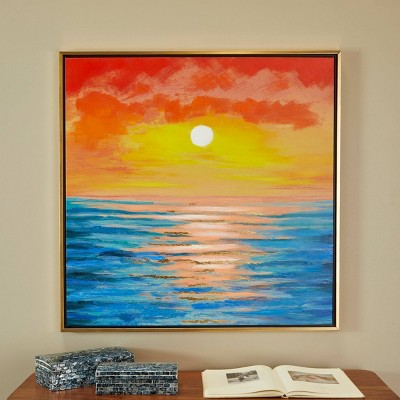 Minimalist Vintage Landscape With Lake At Sunset 30 in x 40 in Framed  Painting Canvas Art Print, by Designart
