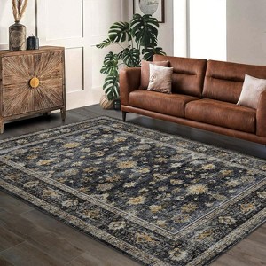 Indoor Washable Area Rug, Vintage Living Room Carpet, Floral Bedroom Retro Accent Throw Rug Office Dining Room Nursery, Brown/Black/Gray/Green - 1 of 4