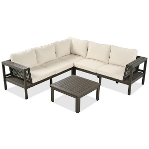 Infurnic Patio Seating Sets, Outdoor Chair with Premium Cushion, Weatherproof Single Sofa for Garden Balcony Poolside, Gray, 85.8"*85.9"*25.2" - 1 of 4