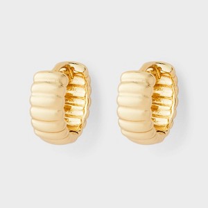 14K Gold Plated & Cubic Zirconia Puff Texture Hoop Earrings - A