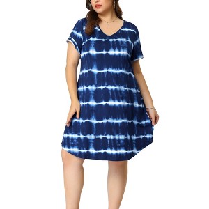 Agnes Orinda Women's Plus Size Tie Dye Trendy V Neck Round Hem Casual T-Shirt Dresses - 1 of 4