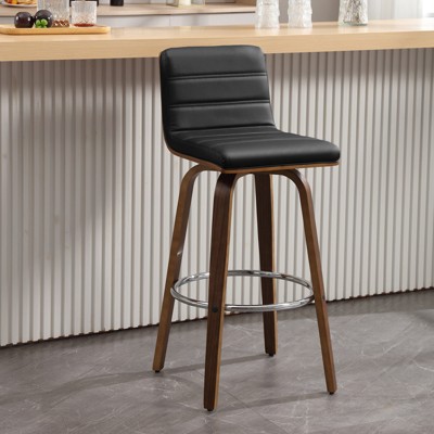 Bekrvio 26"/29" Swivel Bar Stools Set of 1/2/3/4, Faux Leather Upholstered Counter Chairs with Wood Legs, Mid-Century Seating for Kitchen Island