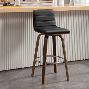 Bekrvio 26"/29" Swivel Bar Stools Set of 1/2/3/4, Faux Leather Upholstered Counter Chairs with Wood Legs, Mid-Century Seating for Kitchen Island - 1 of 4