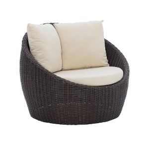 Linon Rylee Snuggle Aluminum & Rattan Club Chair Brown: Weather-Resistant Patio Furniture with Cushions - 1 of 4