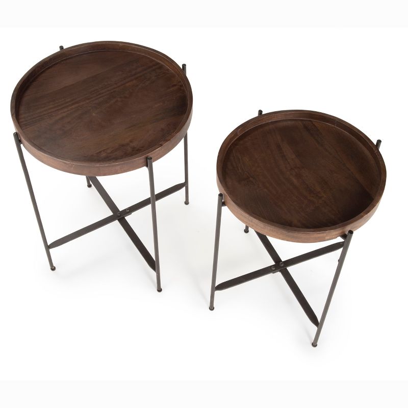 Set of 2 Capri Round Accent Tables Mango Wood with Iron Base - Steve Silver Co., 4 of 5