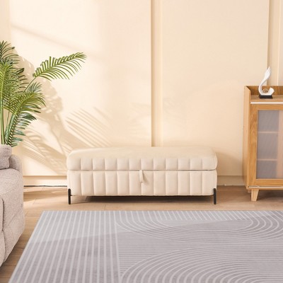 VYNXARIA 49.21" Wide Beige Velvet Storage Soft Bench - Elegant & Versatile Home Essential