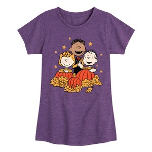 Girls' - Peanuts - Peanuts Pumpkin Trio Fitted Short Sleeve Graphic T-Shirt - 1 of 4
