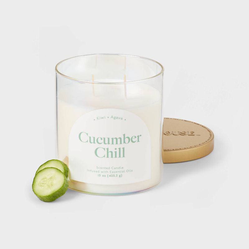 2-Wick 15oz Glass Jar Candle with Iridescent Sleeve Cucumber Chill - Opalhouse&#8482;, 4 of 5